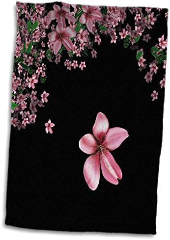 3d Розови и бели цветя череши На черен фон - Кърпи (twl-97837-3)