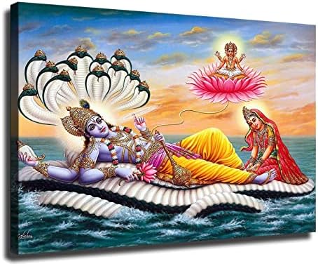 Вишну Бог на Морето Индийски Хиндуистки Бог Плакат на Стенно Изкуство Стенен Декор Спалня Хол Баня Декоративна Живопис върху Платно Печатни картини в рамка и без рамка (8x12 см -без рамка)