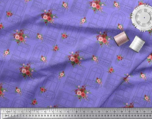Парцела плат за шиене от futon трикотаж Soimoi ширина 58 см с прозорци, листа и рози с флорални принтом