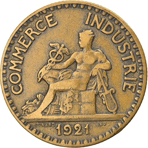 1920-1927 Монета на Третата Френска Република през 2 франка. С Фигура На Седнал На Бог Меркурий. 2 Франка, нанесени на продавача. Циркулирующее състояние.