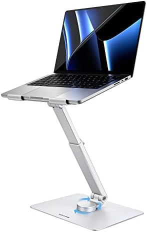Регулируема поставка за лаптоп WAVLINK с въртяща се основа на 360 градуса Ергономичен държач за лаптоп, плъзгаща се и сгъваем, удобен за съхранение, Поставки за компютър, за съвместна работа, подходящ за MacBook /всички
