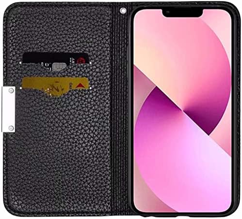 Чанта-портфейл TRDYBSK за Apple iPhone 14 Plus (2022) 6,7 см с изображение Личи, Кожен калъф-книжка с магнитна панти капак-поставка за телефон с държач за карти (червен цвят)