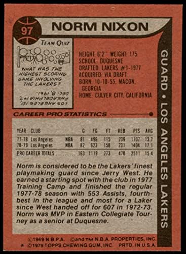 1979 Топпс 97 Норми Никсън Лос Анджелис Лейкърс (баскетболно карта) БИВШ Лейкърс Дюкен