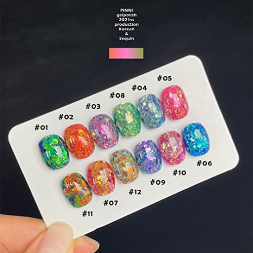 VidaRosa PINNI Холографски Гел-лак с пайети Хамелеон, Набор от 12 Переливающихся цветове, Големи пайети, полупостоянный UV Led Маникюр с Гел-лак за Дизайн на ноктите