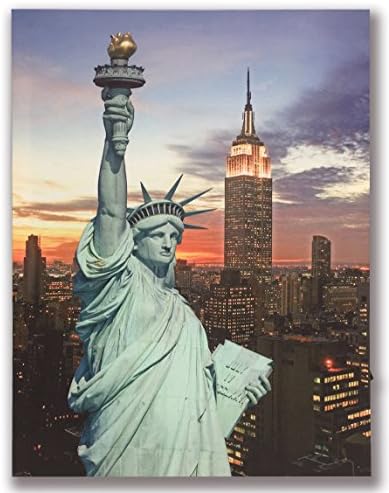 Хонг Art - Стенно изкуство с led подсветка Статуята на Свободата, Картина в рамка, Ню Йорк, Платно с подсветка, Щампи за декорация на дома-12x16 Инча HA-17-CP-053