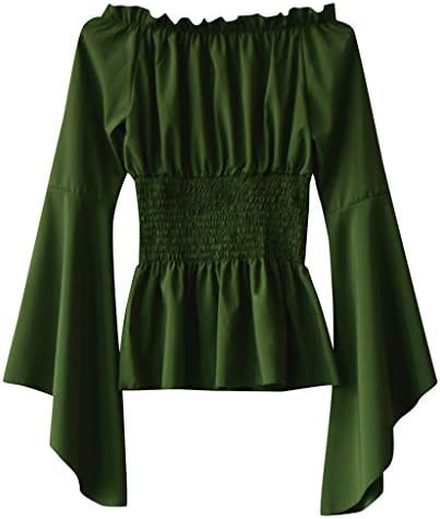Дамски Блузи с открити Рамене, Блуза от Епохата на Възраждането, на Финала Рюшами, Ризи с дълги ръкави в стил Тръба, Средновековна Викторианска Костюм в стил Steampunk