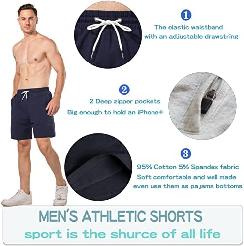 HEALONG Мъжки Спортни къси Панталони От памук: Тренировка във Фитнес залата, За тичане - 7 Модерни Спортни шорти на съвсем малък с джобове с цип