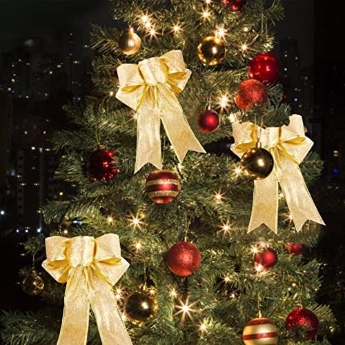NEARTIME 15 СМ, Златна Блестящ Коледна Лък с Пайети, Коледна Пластмасов Звездна Лента за Празнична Украса, Кристална Кола Чар (злато, един размер)