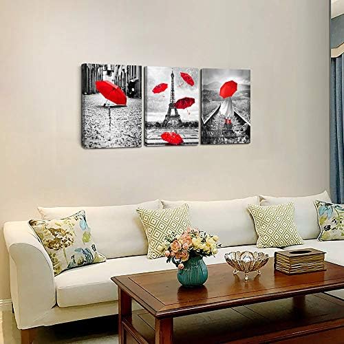 Черно-бял пейзаж на Айфеловата Кула, на 3 предмета, Стенно Изкуство за Всекидневна, Декориране на Банята, боядисани стени Кухня, модерен червен Плакат с чадър, Печат