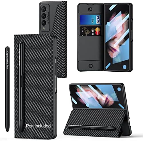 Libeagle е Съвместим с Samsung Galaxy Z Fold 3 Чанта-портфейл с капацитивна писалка и подвижен държач S Pen [2 на притежателя за карти] [Защита на панти] [Безжична зареждане] Кожен кал