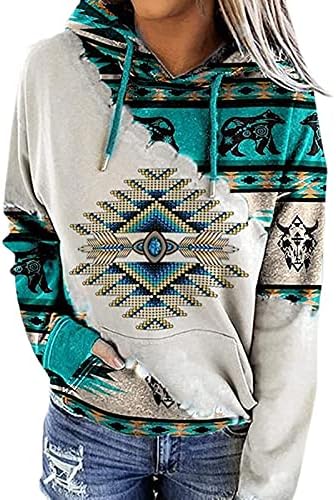 Дамски Ежедневни Блузи С Геометричен Принтом Кон, Пуловер на съвсем малък с Дълъг Ръкав, Hoody С Качулка В Етнически Стил
