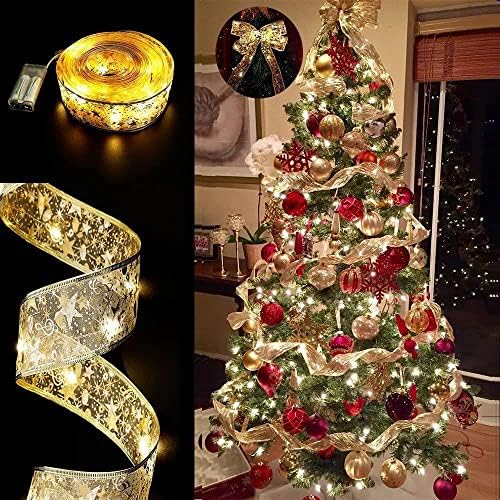 Коледна лента led венец Коледна украса Украса за коледната елха висящи подаръци златно щамповане на двупластова лента