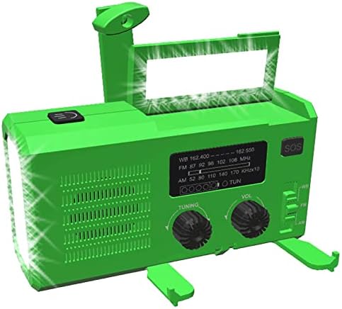 Аварийно Ръчно радио Marycan с капацитет от 2000 mah, Радио сигнали за времето AM / FM, Радио Оцеляване на слънчевата енергия с фенерче, SOS Аларма, за ураганите, На открито (Цвят: зелен)