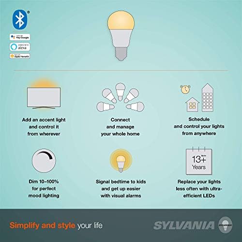Led лампа SYLVANIA SMART + Bluetooth Soft White A19, Съвместима с Алекса, Apple HomeKit и Google Assistant, 1 опаковка