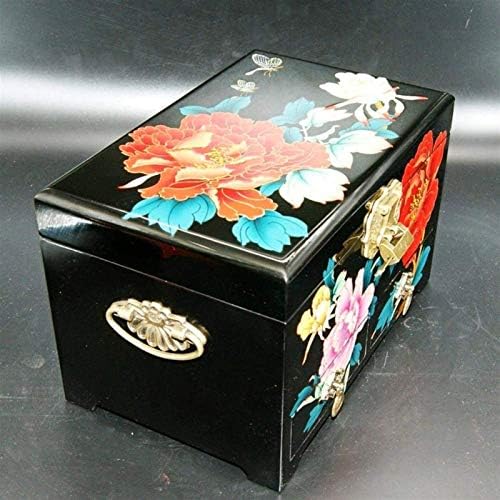 YFQHDD Ковчег за Бижута - Посуда Божур Ковчег За Бижута Кутия За Съхранение Сватбен Подарък Дървена Ковчег За Бижута (Черен)
