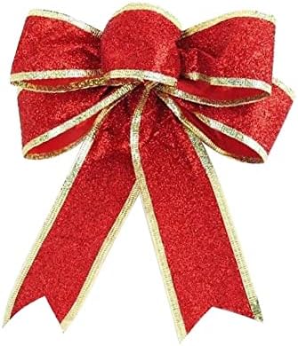 Коледна украса с голям нос, Вратовръзка, Лъскава Розова Сребристо-Златна лента, Лък, Украса за Коледната елха, за Ръчно опаковане на Коледни орнаменти (Червен, един размер)
