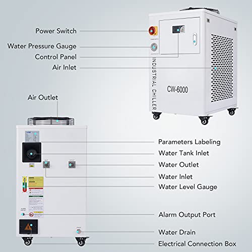 Индустриален Чилър вода CREWORKS 15L, Машина за водно охлаждане мощност 1 с. л. 8,7 gpm, Охладител за вода CW-6000 с вентилатор и ролки за Лазерно гравиране на CO2, Резаков, CNC Машини, Заваръчни апарати и много Други,
