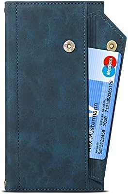 Чанта-портфейл с панти капак за мобилен телефон, Съвместим с iPhone 11 Pro 5,8 инча, Калъф с цип с отделение за карти с RFID заключване, Чантата на магнитен цип-джоб с каишка-гривната, Ретро калъф от изкуствена кожа