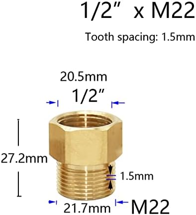 Месинг Резба Съединител M14 M18 M22 Преходна Прикачване Кран Фитинги За Барботера Кухня и Баня, 1 бр. (Цвят: M14 x M22)