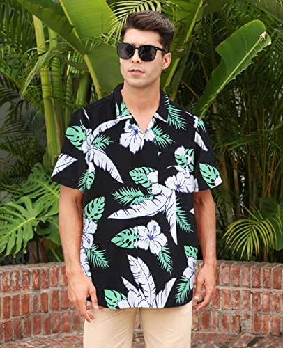 MRIGNT Мъжки Хавайска Риза С Къси Ръкави и Принтом Копчета Летни Плажни Ризи