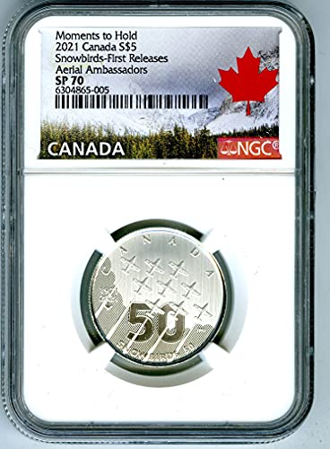 2021 CA Royal Canadian Mint а snowbirds 50 Aerial Ambassadors за ПЪРВИ път ПУСКА $ 5 SP70 NGC