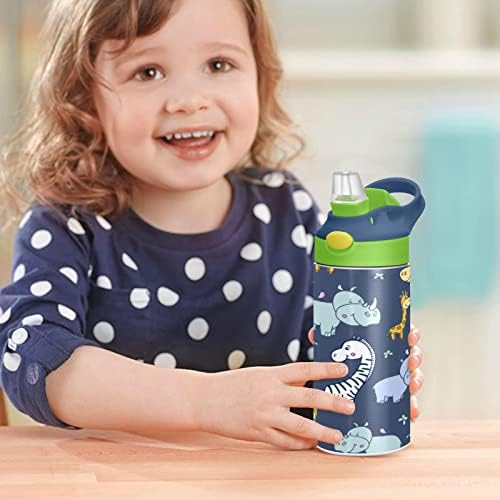 Детска Бутилка за вода с чудесни Животни Kigai със Сламен Капак за многократна употреба Чаша от Неръждаема Стомана с Изолация за малки деца, Момичета, Момчета, НЕ СЪДЪРЖА BPA и Защитено от