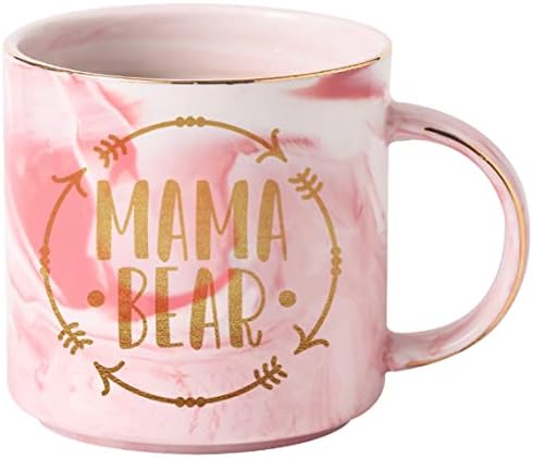 Чаша Мама Мечка, най-Добрите Подаръци за майки за жени, Забавно Розова Кафеена Чаша от Керамични Топчета 12,8 унция (Един размер, Розова чаша Мама Мечка)