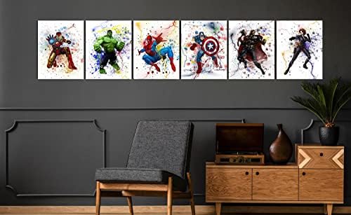 Отмъстителите Супергерои Акварел Плакат, Комикс the Avengers Декор на Стената на Книгата си за Изкуството да Супергерои стенен декор Спайдърмен Интериор на Стаята за Момчета Щампи в Спалнята на Къщата на Хълк, Капитан