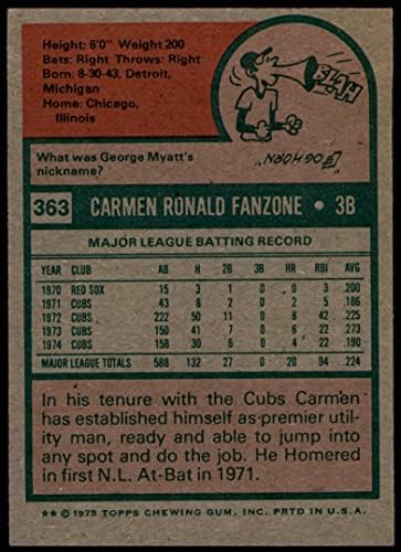 1975 Topps 363 Фанзона Кармен Чикаго Къбс (Бейзболна картичка) NM+ Къбс