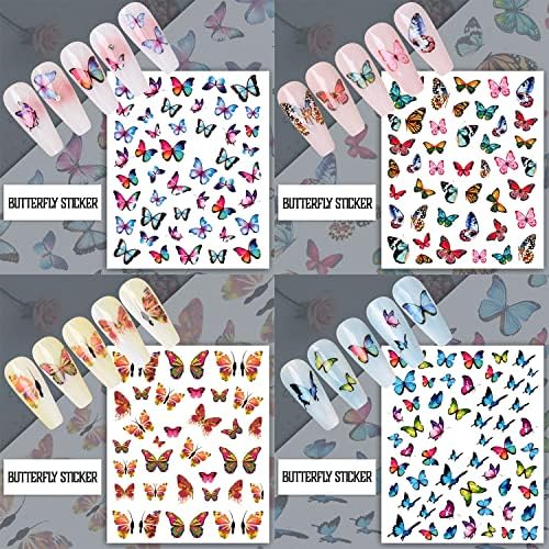 12 листа 3D самозалепващи стикер за дизайн на ноктите с пеперуди, набор от цветни стикери за дизайн на ноктите с пеперуди, стикери за нокти за момичета, детски женски стикери за нокти, аксесоари за дизайн на ноктите,