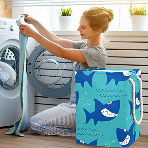 Кошница за дрехи MAPOLO Ocean Sea Shark Patern Сгъваема Кошница за съхранение на бельо с Дръжки, Подвижни Скоби, Добре Задържа Влагата, за организиране на дрехи и играчки в пералнята, Спалня
