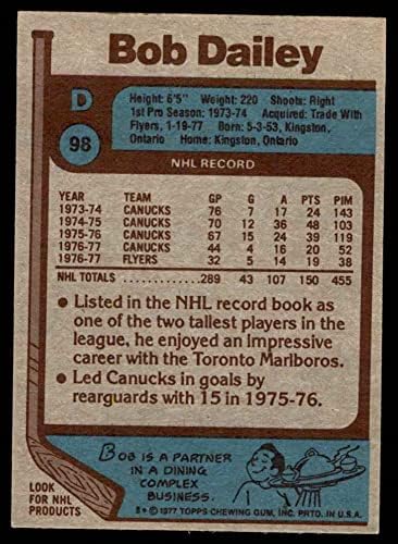 1977 Topps 98 Боб Дейли Флайърс (Хокейна карта) EX/MT Flyers