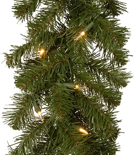 Изкуствена Коледна Гирлянда Tree National Company с предварителна подсветка, Зелена, Ела на Северна Долина, Двуцветен led светлини, Вставляемая, Коледна колекция, 9 Фута